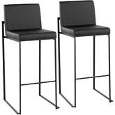 Fuji High Back 31" Bar Stool in Black Leatherette & Black Steel (Set of 2)